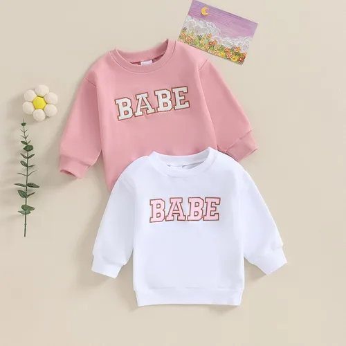 Vista 7 de BULINGNA Sudadera casual para bebé niña de otoño e invierno, letras bordadas, manga larga