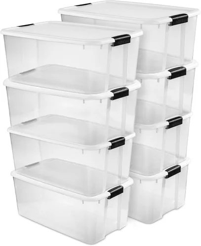 Vista 24 de Sterilite paquete de 6 cajas Ultra con pestillo, contenedores de almacenamiento con tapas, plástico transparente, 18 cuartos de galón - Contenedores