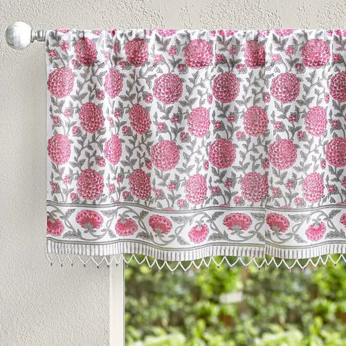 Vista 8 de Saffron Marigold Cortina de cenefa impresa a mano con ribete de cuentas, velo de novia blanco, perfecta para cocina, dormitorio, baño, comercio