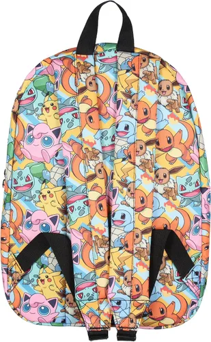 Vista 4 de Bioworld Mochila Pokemon Pikachu Squirtle Jigglypuff Eevee Bulbasaur Charmander Mochila de viaje escolar para laptop de 17 pulgadas