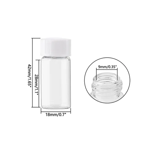 Vista 2 de Frascos de vidrio transparente de 0.2 fl oz con tapas de plástico de rosca, paquete de 100 botellas pequeñas de muestra líquida, frasco a prueba