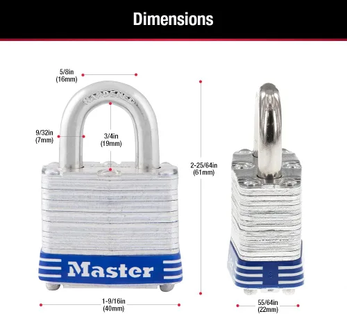 Vista 6 de Master Lock 3008D - Candado para exteriores con llave, paquete de 4 unidades, color plateado de 1-12 pulgadas