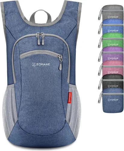 Vista 9 de ZOMAKE Mochila plegable ultraligera de 10 litros, mochila plegable pequeña, resistente al agua, mochila plegable para mujeres y hombres (negro-A1)