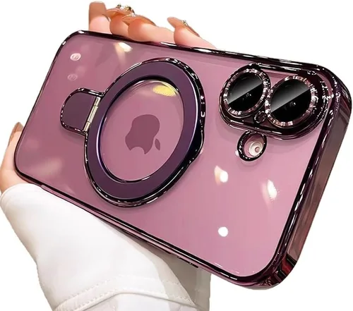 Vista 23 de Funda transparente con soporte magnético invisible para iPhone 14 Pro con protector de lente de cámara incorporado Compatible con MagSafe, cubierta
