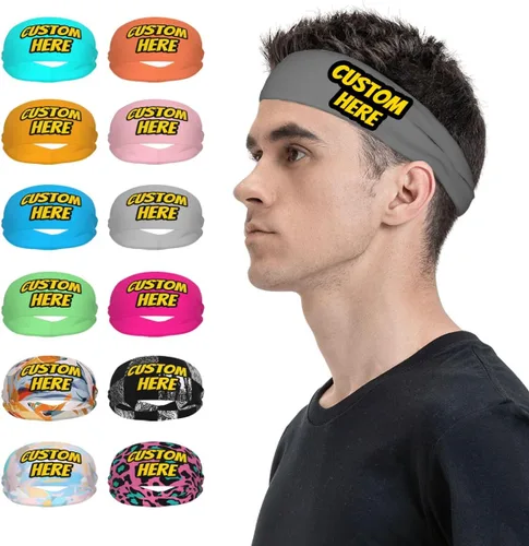 Vista 19 de Diadema deportiva personalizada para añadir cualquier foto texto, logotipo, personalizable, bandas elásticas que absorben la humedad para mujeres