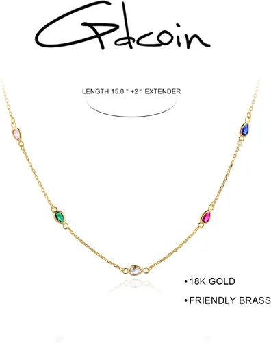Vista 6 de Dainty Colorful Choker Necklace for Women 18K Gold Plated Multicolor Link Chain Choker, Paper Clip T Necklace, Coloured Cubic Zirconium Necklace for