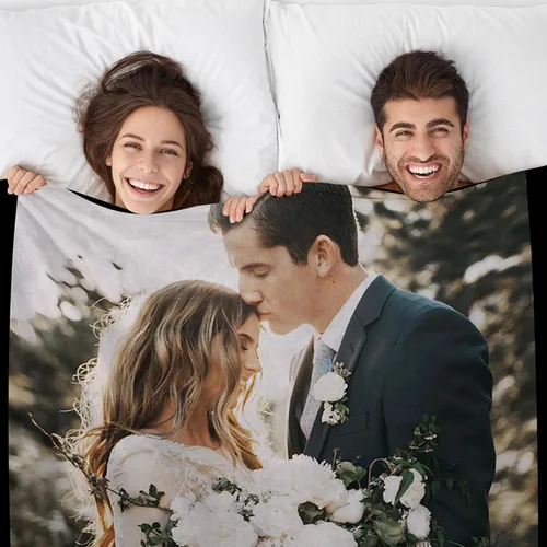 Vista 4 de Mantas personalizadas con fotos, regalos personalizados para parejas para esposa, marido, novia, novio, manta con imagen personalizada "I Love You
