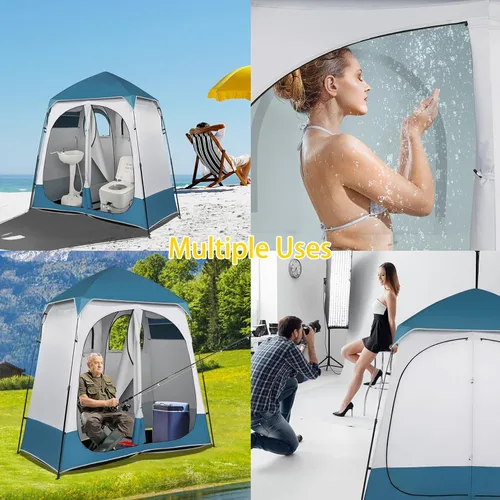 Vista 6 de Tienda de campaña desplegable para ducha de 2 habitaciones, 7.5 pies, tienda de campaña para vestuario con suelo y bolsa de transporte, toldo
