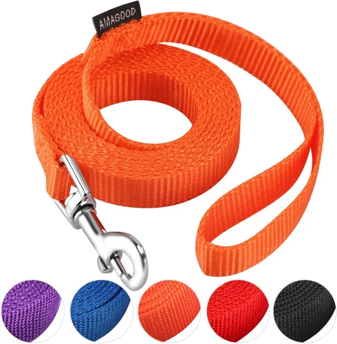 Vista 19 de AMAGOOD 6 pies de correas para cachorros/perros, correa de estilo tradicional resistente con gancho de cuello fácil de usar, correa para perros Negro