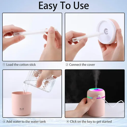 Vista 4 de 2 Piezas de Mini Humidificadores Portátiles de Niebla Fría, 300 ml, Humidificadores USB Personales de Escritorio Silenciosos con 2 Modos de Niebla