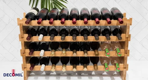 Vista 7 de DECOMIL - Estante de vino grande para 36 botellas, estante apilable y modular para almacenamiento de vino, estantes de exhibición de bambú sólido
