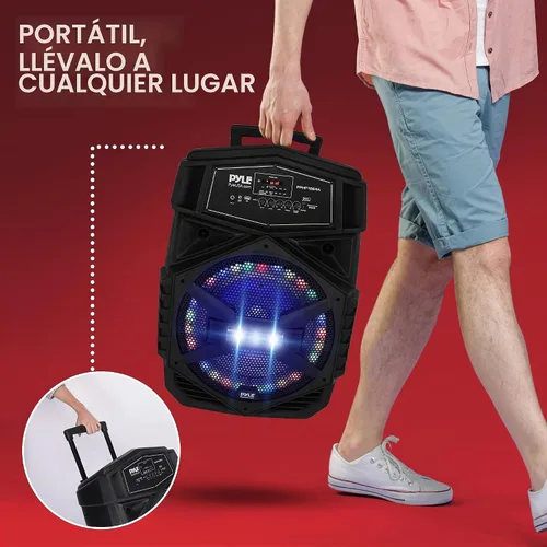 Vista 6 de Pyle Sistema de altavoces Bluetooth portátil de 12 pulgadas, altavoz de karaoke de 1000 W con luces LED, USB/Micro SD/FM/BT/Aux/control