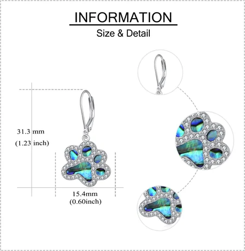 Vista 4 de Aretes colgantes de plata de ley con diseño de pata de perro, diseño de pata de cachorro, para mujeres y niñas
