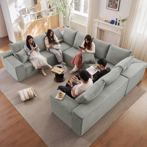 Vista 23 de Sofá modular de nube de 140 pulgadas para sala de estar, sofá modular de asiento profundo, juego de sofás de pana grandes y cómodos con espuma Negro