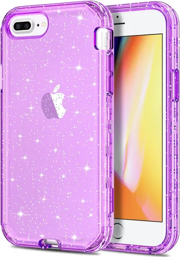 Vista 11 de Hython Funda para iPhone 8 Plus/7 Plus - Defensor resistente, carcasa rígida híbrida con purpurina brillante, cubierta de goma a prueba de golpes