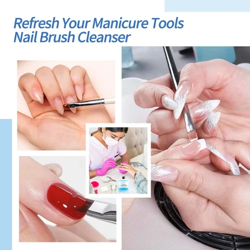 Vista 6 de Solución de limpieza de cepillos de uñas – 1.4 fl oz de acrílico para arte de uñas líquido limpiador para manicura, cepillo de uñas de limpieza