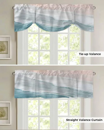 Vista 5 de Cortinas de verano con cenefa de amarre para ventanas, cortinas costeras de cocina costeras para ventanas, cortinas náuticas junto al mar, beige