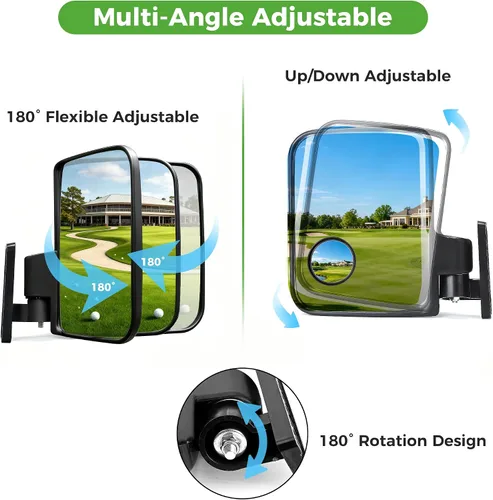 Vista 6 de 10L0L Espejo de carrito de golf sin perforación, espejos laterales con espejos de punto ciego, universal para Yamaha, Club Car, EZGO, espejos
