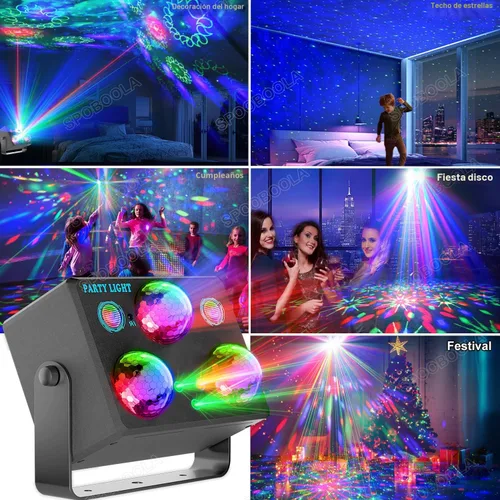 Vista 2 de Luces de fiesta, luz estroboscópica DJ de discoteca, proyector de bola de discoteca para escenario, efecto de rave, luz para clubes de baile, sonido