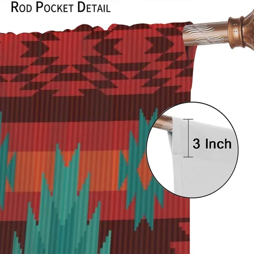 Vista 129 de Cortinas con patrón geométrico tribal, estilo suroeste, azteca, rústico, occidental, nativo americano, opacas, con bolsillo para barra, decoración