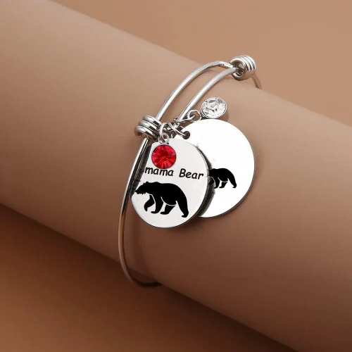 Vista 3 de Pulseras personalizadas para madre para mujer con 3 piedras natales y 3 nombres, pulseras grabadas personalizadas para mujeres, pulsera de mamá osa