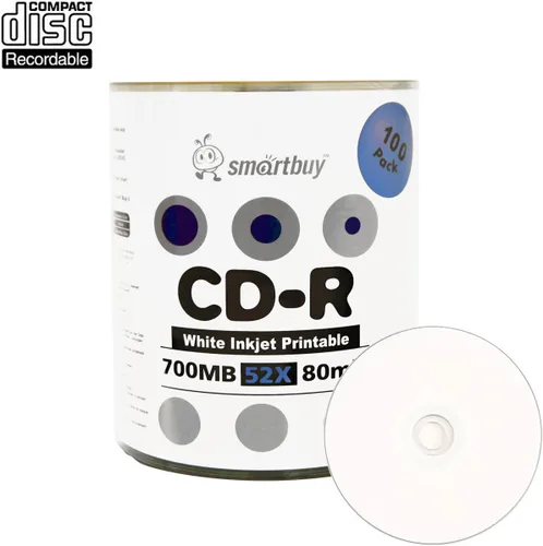 Vista 2 de Smartbuy 100-disc 700mb/80min 52x CD-R Hub de inyección de tinta blanco imprimible disco de medios grabable en blanco