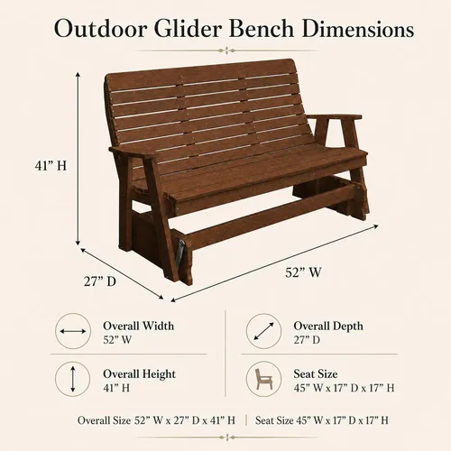 Vista 2 de Amish Made Antique Mahogany 4 ft Outdoor Glider Bench, HDPE Made in USA Fairfax Collection HDPE Poly Lumber Outdoor Glider Bench, All-Weather