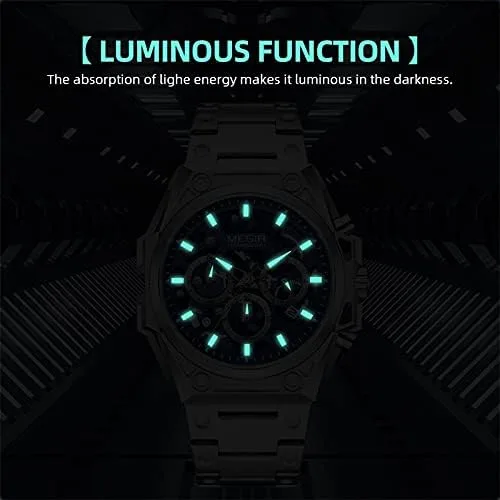 Vista 7 de MEGIR Reloj de pulsera para hombre, de acero inoxidable, impermeable, analógico, de cuarzo, para hombre