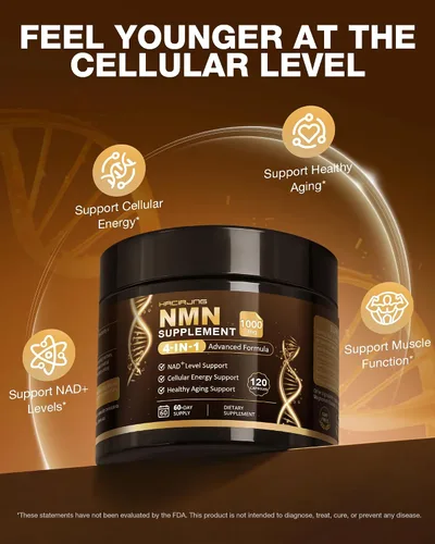 Vista 3 de Suplemento NMN, 4 en 1 NMN 1000 mg con resveratrol, TMG y quercetina, apoya la energía celular y el nivel de NAD+, alternativa NMNH y precursor
