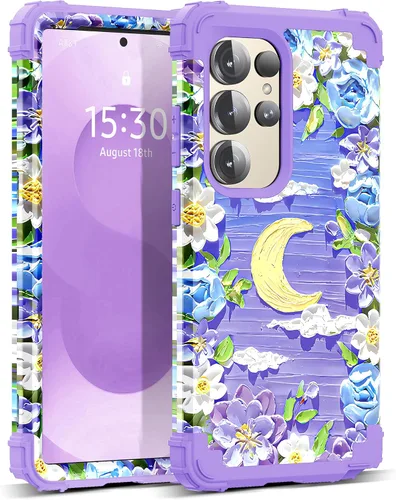 Vista 9 de Funda para Galaxy A14 5G Case, Patrón Floral 3 en 1 Protección Resistente de Servicio Pesado a Prueba de Golpes Parachoques de Goma de Silicona