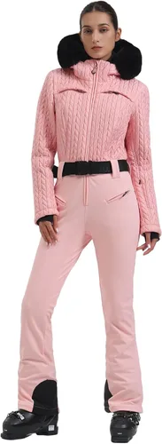 Vista 7 de GSOU SNOW Traje de esquí para mujer, traje de nieve delgado de una pieza, chaqueta de nieve, impermeable, resistente al viento, deportes al aire