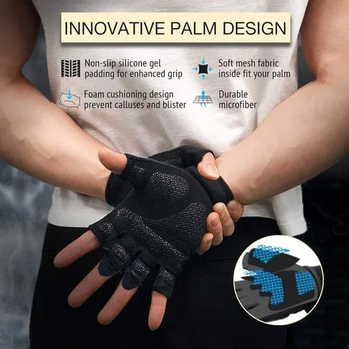 Vista 3 de Guantes de entrenamiento para mujer, guantes de levantamiento de pesas sin dedos, guantes de ejercicio para entrenamiento, fitness, ciclismo