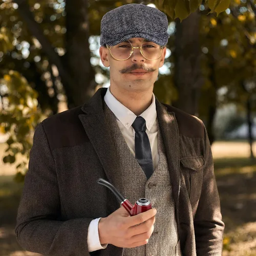 Vista 2 de Boyiee Disfraz de detective de 8 piezas para adulto, disfraz de hombre de 100 días de escuela, juego de accesorios para hombre de los años 20