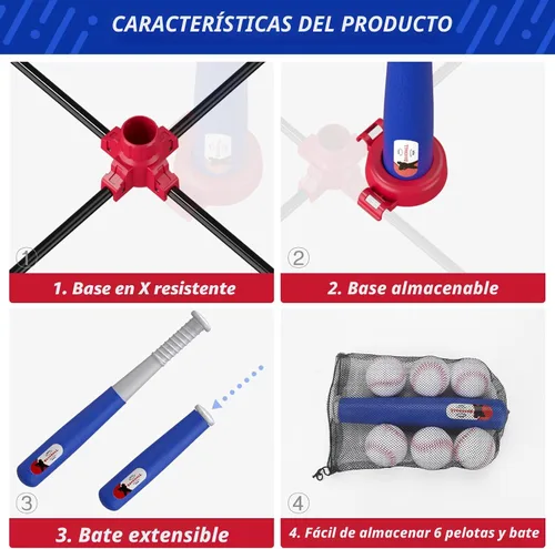 Vista 6 de HYES Juego de béisbol 3 en 1 para niños de 3 a 5 años - Soporte para pelota de tee, tee colgante, lanzador de pelotas y 6 pelotas de sóftbol