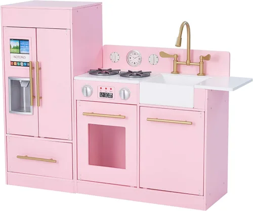 Vista 13 de Teamson Kids Little Chef Charlotte - Cocina Moderna Modular Interactiva de Madera para Jugar con Refrigerador, Estufa y Lavabo en Gris con Acentos