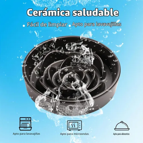 Vista 5 de Cuenco de cerámica negra para perros de raza pequeña y media, cuenco elevado de alimentación lenta de 6.1 pulgadas, cuenco de comida para perros