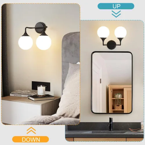 Vista 5 de Accesorios de Iluminación para Baño Negros, Iluminación Moderna de Tocador Sobre Espejo, Aplique de Pared Negro Mate Moderno de Mediados de Siglo