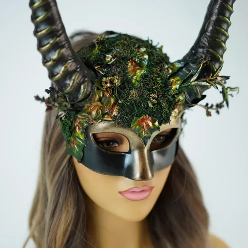 Vista 3 de Cuernos de hadas, cuernos de cosplay, máscara de cuernos de carnero de cabra, vudú, tocado de calavera pagana, bola de mascarada, máscara de cuerno