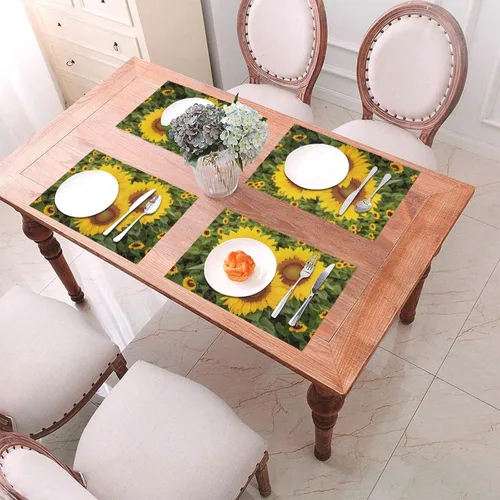 Vista 4 de Juego de 1 manteles individuales en forma de corazón de vinilo de PVC con forma de girasol, resistentes al calor, manteles individuales