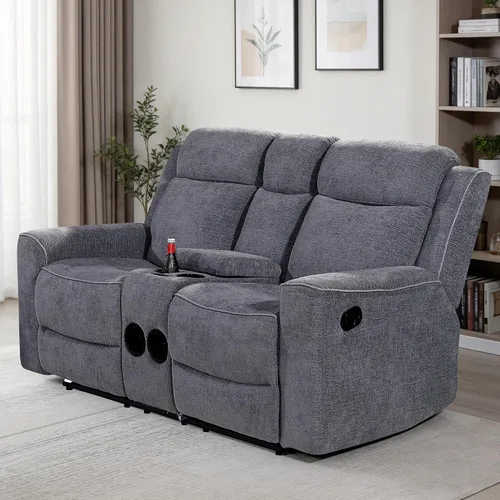 Vista 10 de Betsy Furniture Juego de sofá reclinable manual de microfibra suave, sofá con mesa desplegable, dos sillones reclinables, gris carbón 9111