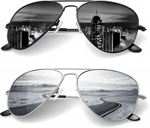 Vista 19 de KALIYADI Classic Aviator Sunglasses for Men Women Driving Sun glasses Polarized Lens UV Blocking Negro