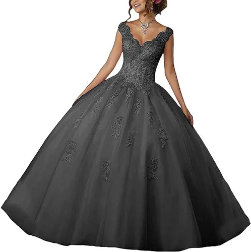 Vista 17 de QXMYOO Vestido de Gala de Quinceañera Sweet 16 Fiesta de Graduación Vestido de Princesa para Adolescentes Negro (Style1-Black)