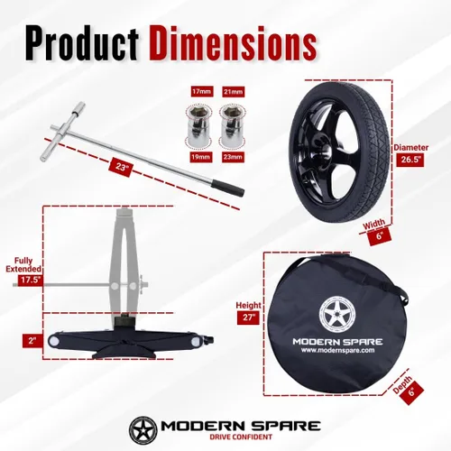 Vista 4 de Modern Spare Kit completo de neumáticos de repuesto compactos con funda de transporte, se adapta a Tesla Model 3 2017-2025
