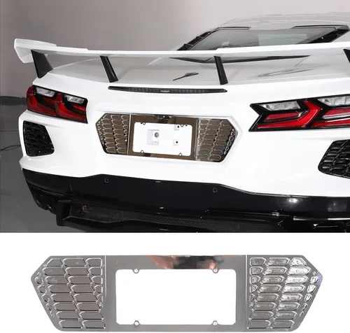 Vista 8 de Cubierta de protección para marco de licencia trasero, aleación de aluminio, 1 unidad, compatible con Chevrolet Corvette C8 Stingray 2020-2023 Marco