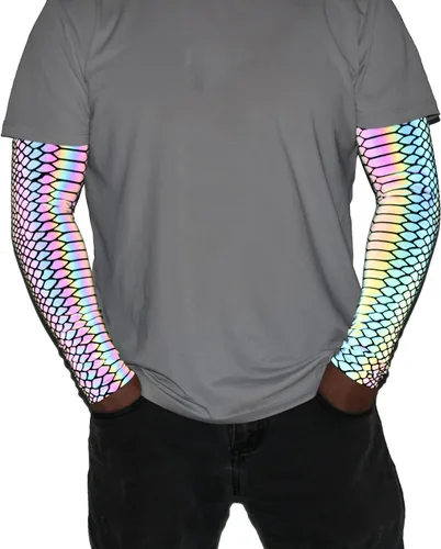 Vista 3 de LZLRUN - Mangas de compresión holográficas reflectantes de arco iris, 1 par