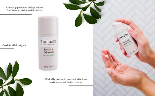 Vista 2 de Replere - Protege y rejuvenece la loción de día - Hidratante facial totalmente natural con ácido hialurónico, Coffea Arábica y Aloe