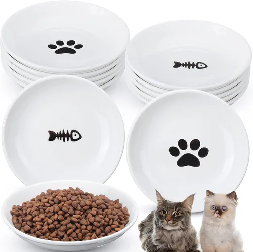Vista 7 de Irenare Juego de 10 platos de cerámica para gatos de 6 pulgadas, anti fatiga y fatiga para gatos, lindos platos poco profundos para comida y agua