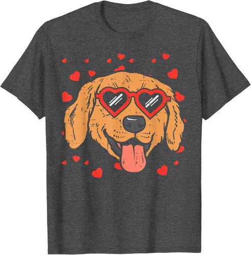 Vista 30 de Golden Retriever cara corazón gafas día de San Valentín perro regalo camiseta Negro