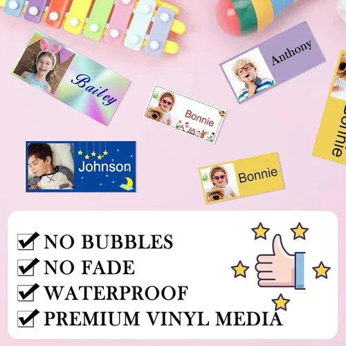 Vista 4 de 78 etiquetas personalizadas para niños con fotos impermeables, etiquetas de nombre personalizadas para suministros escolares, guardería, botellas