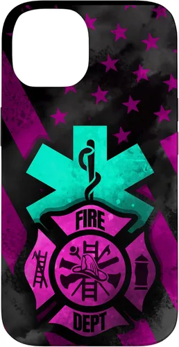 Vista 4 de EMT EMS Firefighter Pink Turquoise Fire Rescue American Flag Case for iPhone 16